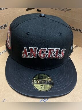 NEW ERA CALIFORNIA ANGELS BLACK SATIN PRIME TWO TONE EDITION 59FIFTY FITTED HAT